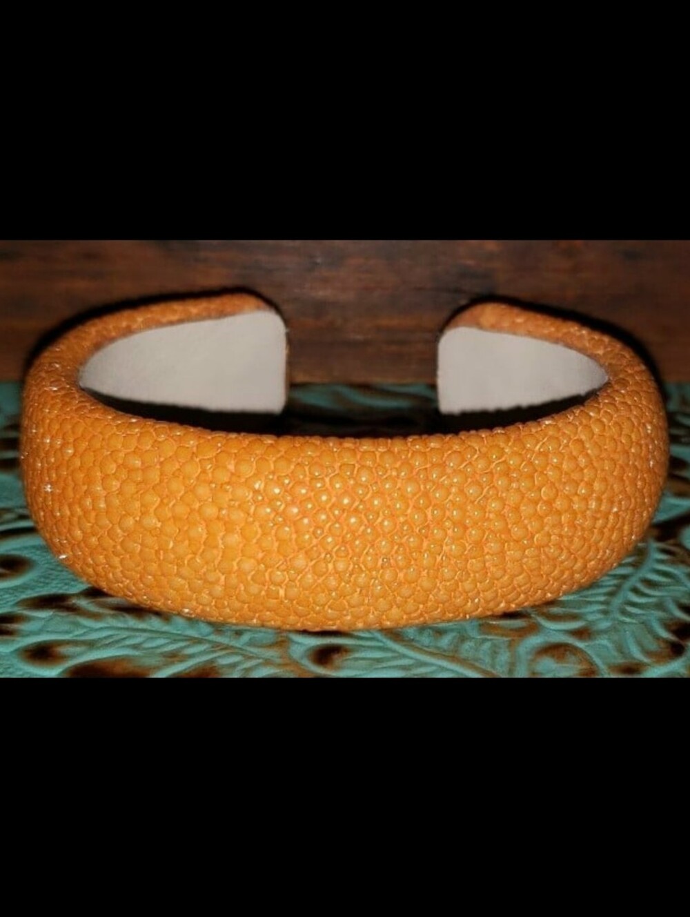 Genuine Stingray Textured Leather Cuff Bracelet Leighelena